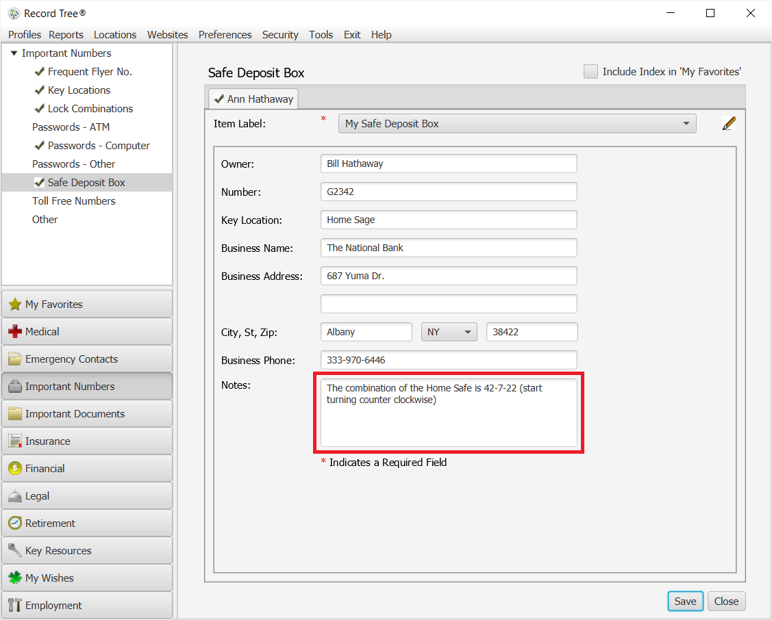 Keeping Records  – Special Notes - Record Tree® Home Record Software